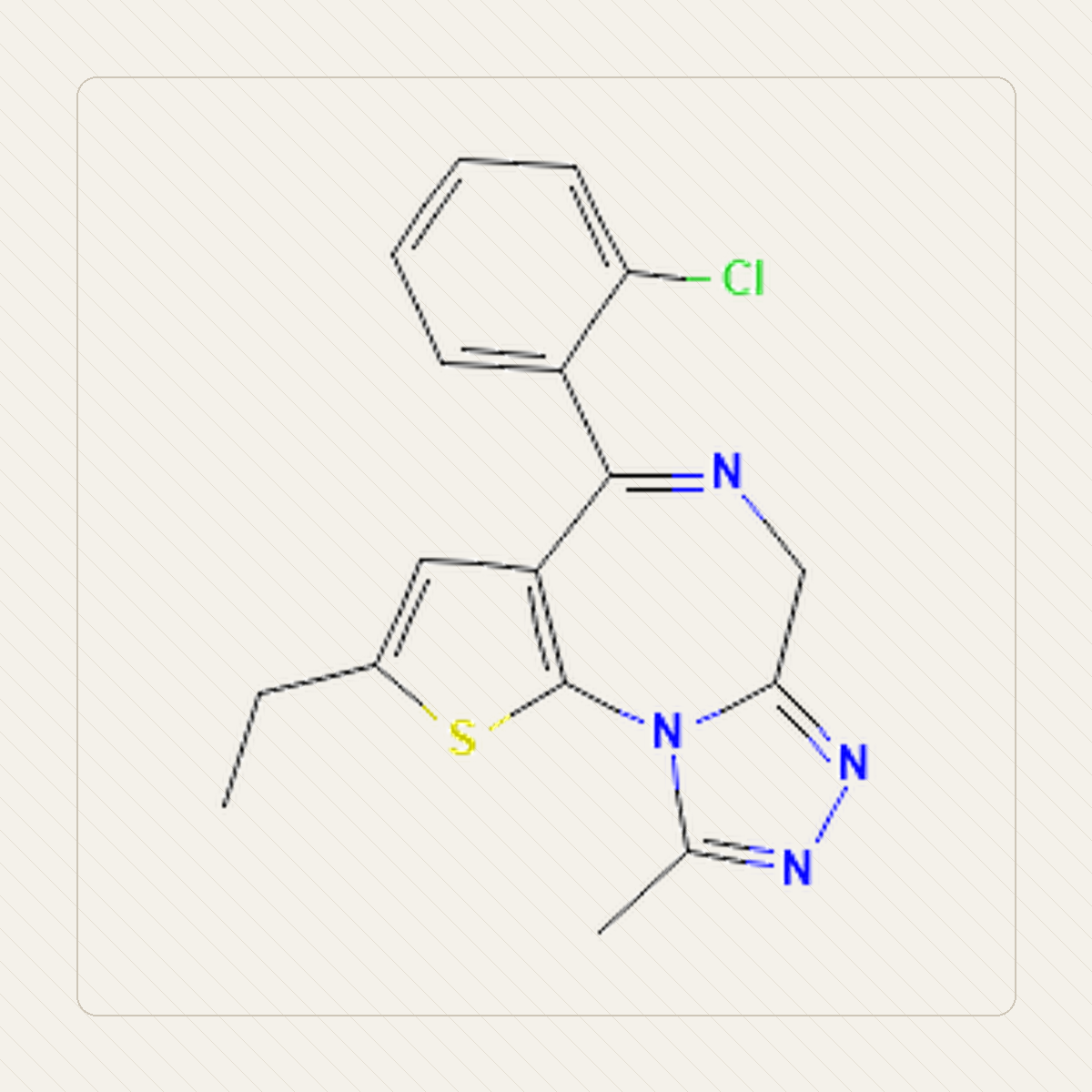 Etizolam, ilustracja edukacyjna wzoru cząsteczki