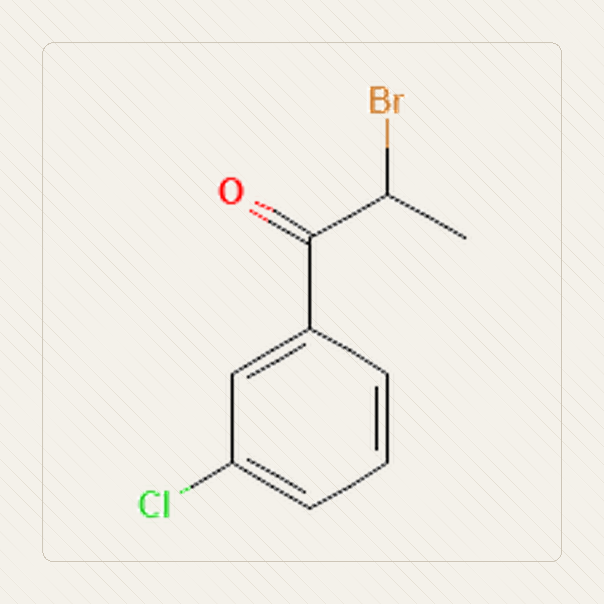 2-bromo-3-chloropropiofenon, ilustracja edukacyjna wzoru cząsteczki